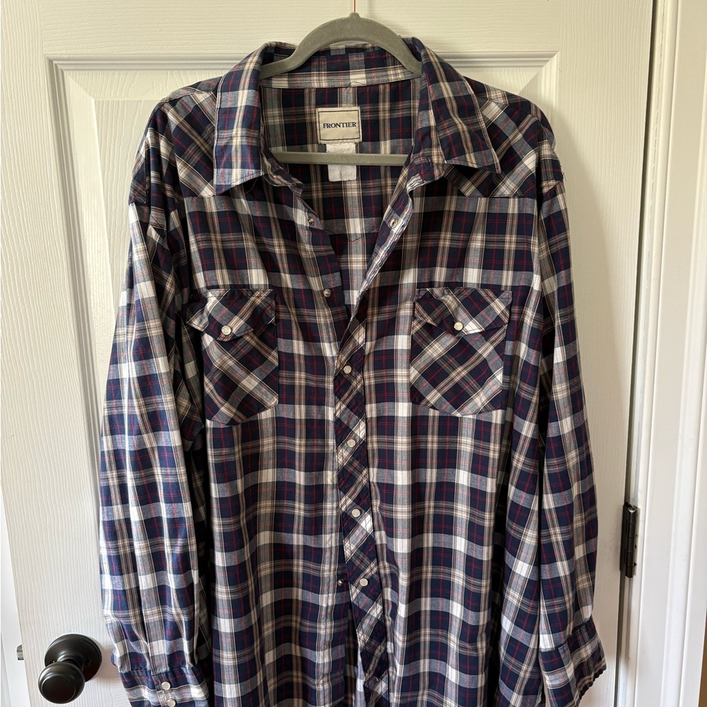 New Frontier Navy, White & Red Plaid Button-Down Shirt
